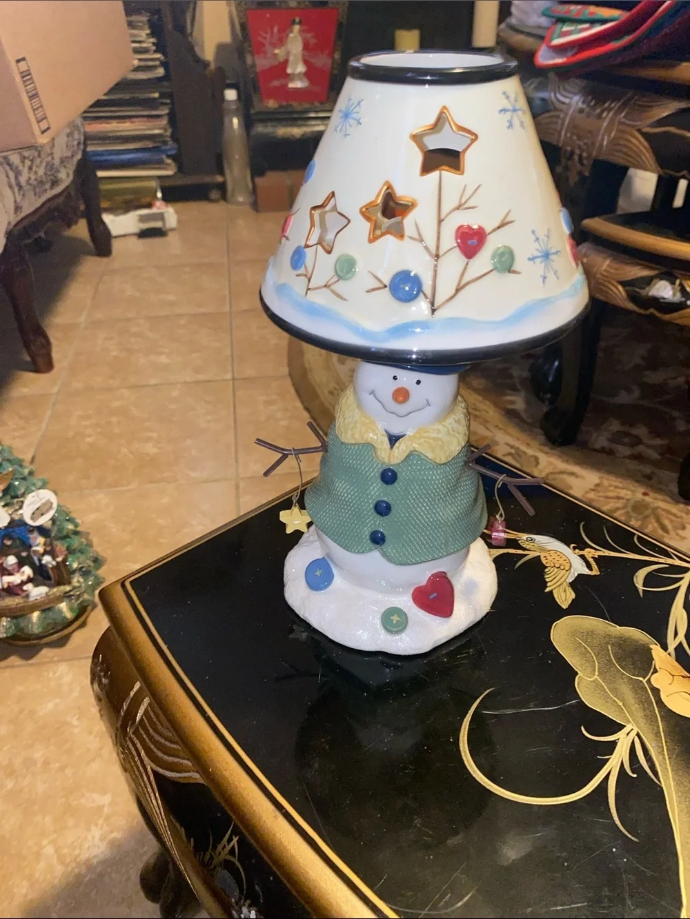10” Holiday Snowman Table Lamp Candle Holder - Green and White Festive Decor